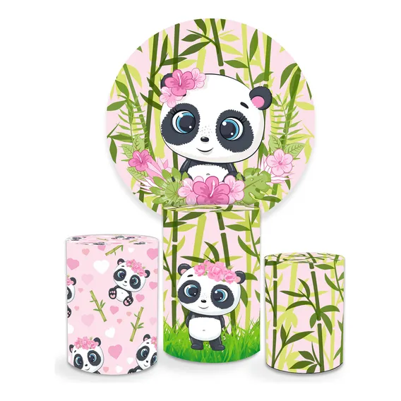 Painel Decorativo Festa Infantil Panda Rosa 100% Poliéster Foto 1