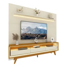 Painel E Rack Led Pés Madeira Royal Requinte Natu Off Gelius Foto mini 2