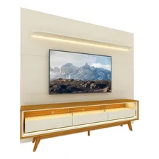 Painel E Rack Led Pés Madeira Royal Requinte Natu Off Gelius Foto mini 4