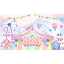 Painel Festa Infantil Menina 3x1,7m Circo Rosa 002 Banner Cor Água Foto mini 4