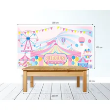 Painel Festa Infantil Menina 3x1,7m Circo Rosa 002 Banner Cor Água Foto mini 3
