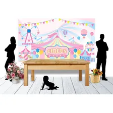 Painel Festa Infantil Menina 3x1,7m Circo Rosa 002 Banner Cor Água Foto mini 2