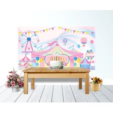 Painel Festa Infantil Menina 3x1,7m Circo Rosa 002 Banner Cor Água Foto mini 1