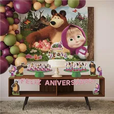 Painel Festa Masha E O Urso Aniversário Iantil 24h Foto mini 2