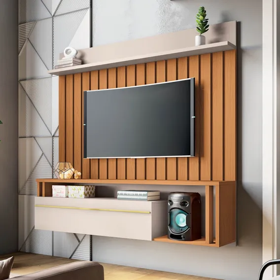 Painel Hb Móveis Para Tv Até 139.7cm Marrom-claro De Mdf Foto 1