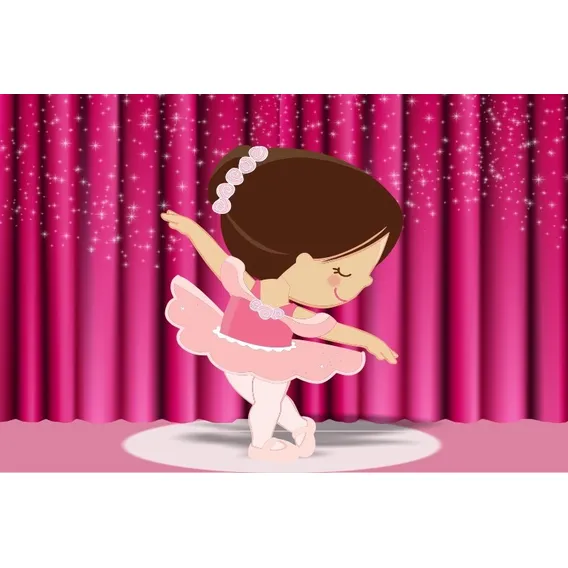 Painel Infantil Lona 100x070 Bailarina Palco Cortina Rosa Foto 1