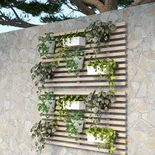Painel Jardim Vertical Madeira Organizadora Floreira Treliça Estrutura Madeira Natural Lixada Planta Madeira Pinus Foto mini 1
