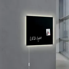 Painel Lousa De Vidro Temperado Preta 120x70cm Com Led Cor Preto Foto mini  2