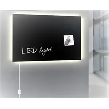 Painel Lousa De Vidro Temperado Preta 120x70cm Com Led Cor Preto Foto  mini 1