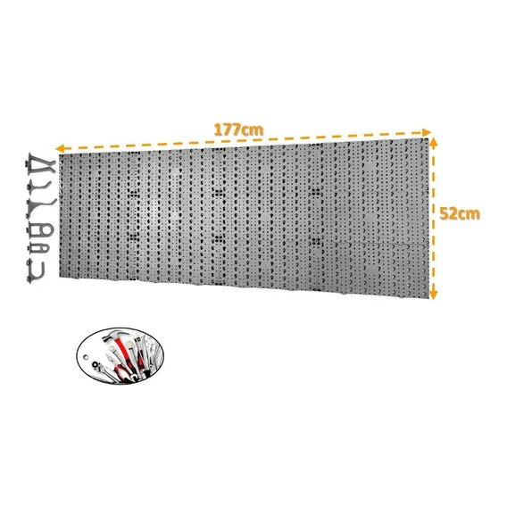 Painel Para Ferramentas 177x52 Plástico Com 72 Ganchos Cinza Foto 1