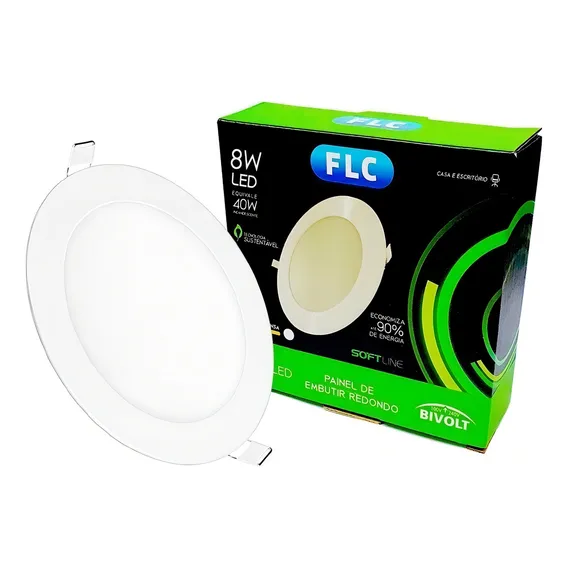 Painel Plafon Led 8w Embutir Redondo Branco Quente Flc Cor Branco Quente 2700K 110V/220V Foto 1
