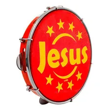 Pandeiro Luen 10 Aro Abs Vermelho Com Pele Jesus Foto  mini 1