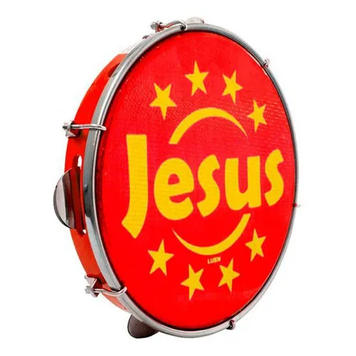 Pandeiro Luen 10 Aro Abs Vermelho Com Pele Jesus Foto 1
