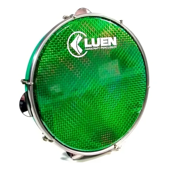 Pandeiro Luen 10 Polegadas Aro Abs Pele Holografica Verde Foto 1