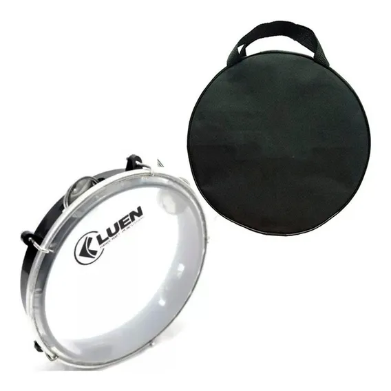 Pandeiro Luen 8 Polegada Abs Pele Cristal Preto + Capa Foto 1