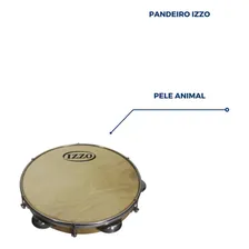 Pandeiro Profissional Izzo Corpo Madeira Pele Couro Animal Foto mini  3