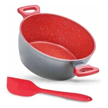 Panela Caçarola 24cm Antiaderente Sauté Vermelho Espátula Foto mini 1