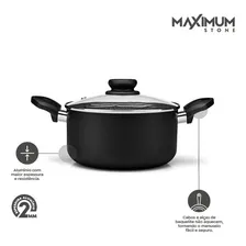 Panela Caçarola Antiaderente Preto 20cm 3l Tampa De Vidro Panelux Foto mini 3