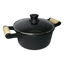 Panela Caçarola Ferro Fundido 2 Alças Tampa De Vidro 16 Cor Preto Foto mini 2