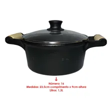 Panela Caçarola Ferro Fundido 2 Alças Tampa De Vidro 16 Cor Preto Foto mini 3