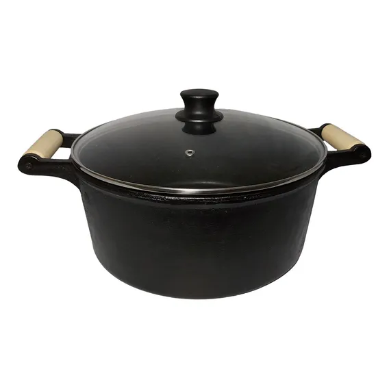 Panela Caçarola Ferro Fundido 2 Alças Tampa De Vidro 16 Cor Preto Foto 1