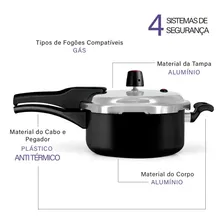 Panela De Pressão Com Alumínio Premium Antiaderente E Fechamento Externo 3litros Preto Panelux Foto mini  2