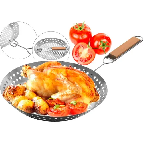 Panela Frigideira Grelhar Em Churrasqueira Inox 30cm Corneta Foto 1