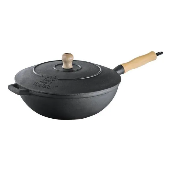 Panela Frigideira Wok Em Ferro Fundido Com Tampa 28 Cm Foto 1