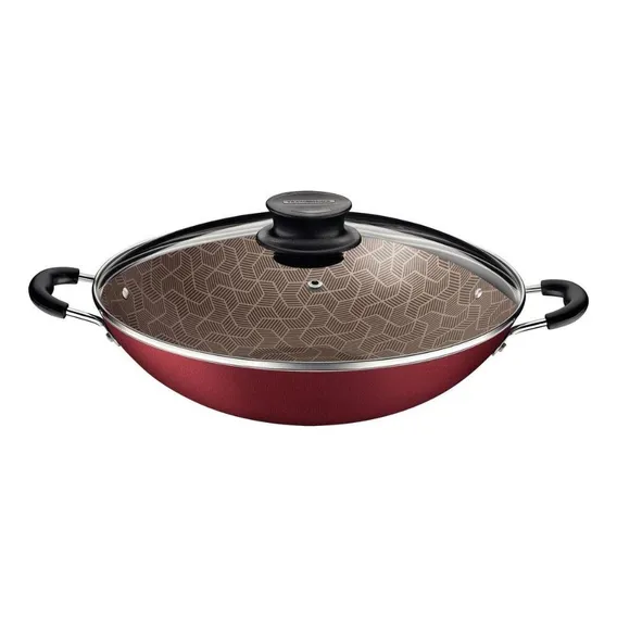 Panela Wok AlumÃnio Com Tampa De Vidro 32cm Paris Tramontina Foto 1