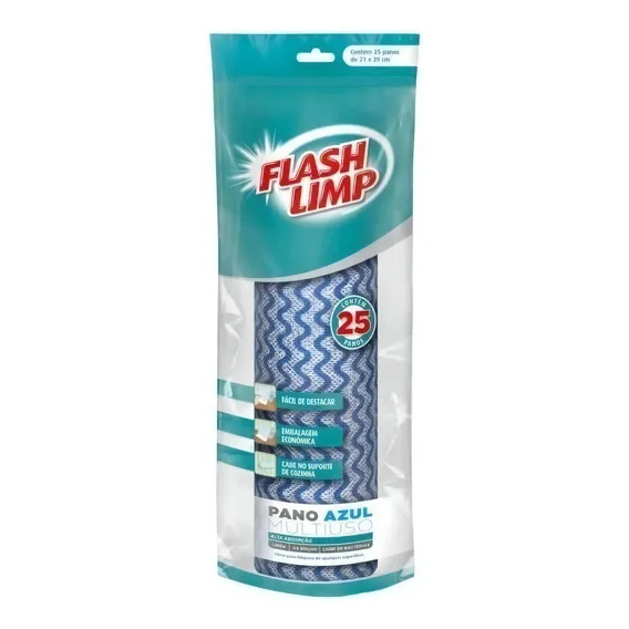 Pano Limpeza Flashlimp Mult Azul Rolo Com 25pecas Flp4571 Foto 1
