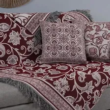 Pano Manta Xale P/sofá Jacquard Dupla Fase 1,35cm +almofadas Cor Vinho Estampado Foto mini 3