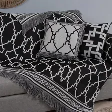 Pano Manta Xale P/sofá Jacquard Dupla Fase 1,35cm +almofadas Cor Preto/Estampado Foto mini 3