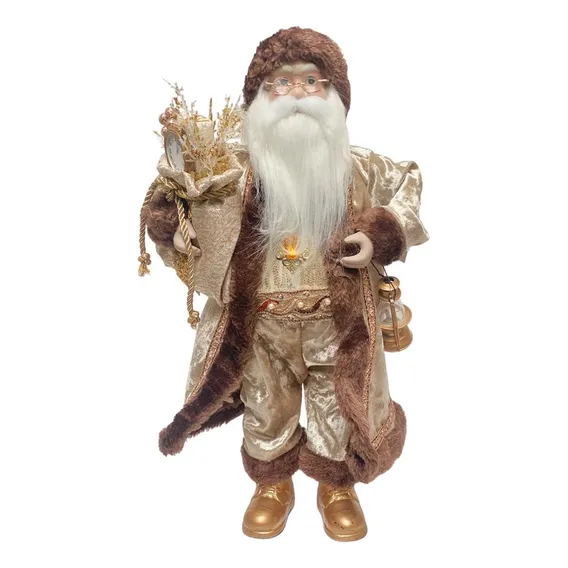Papai Noel Em Pe Marrom E Nude Com Saco De Presentes 45cm Foto 1
