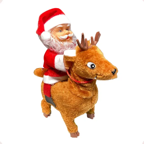 Papai Noel Musical De Natal Na Rena Anda Canta 20x17x6,5cm Voltagem Pilhas Foto 1
