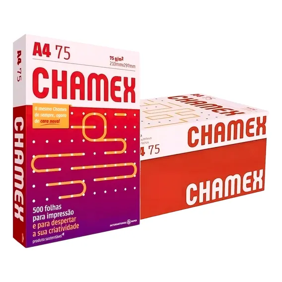 Papel A4 Folha Sulfite Branco Chamex 75g Caixa 5000 Folhas Foto 1