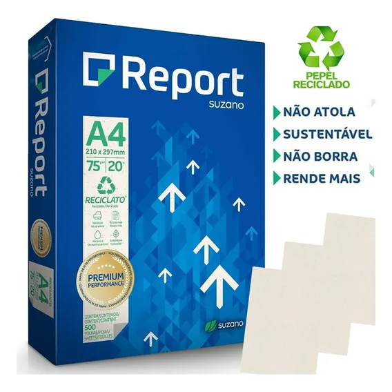 Papel A4 Reciclado 75g 500 Folhas Report Foto 1