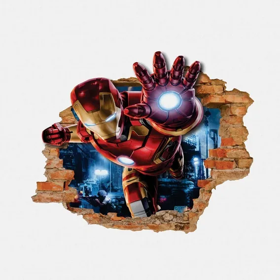 Papel Adesivo Parede Buraco Falso Her贸is Homem Ferro 60x55cm Cor Homem De Ferro Foto 1