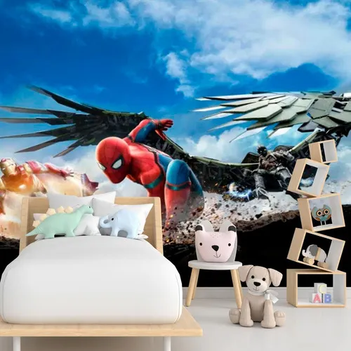 Papel Adesivo Quarto Menino Avengers Vingadores 2,00 X 1,00 Cor Papel de Parede Spider Man Homem Aranha Quarto Infantil Criança Foto 1