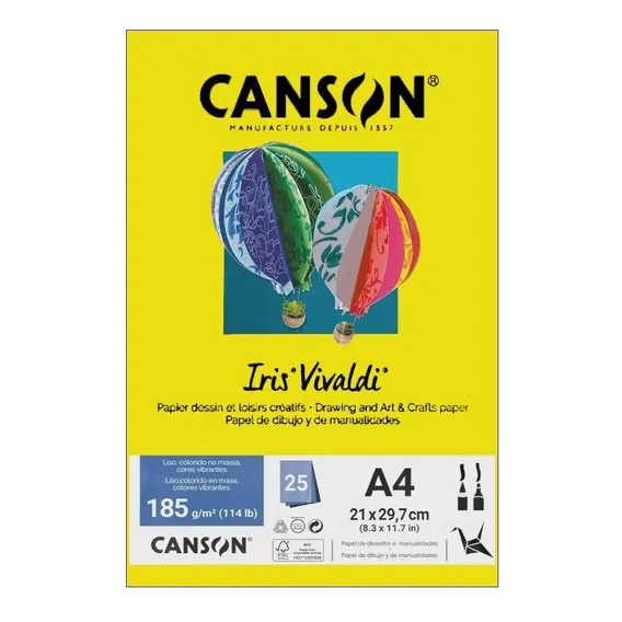 Papel Canson A4 Iris Vivaldi 185g 25fls Amarelo Canário Foto 1