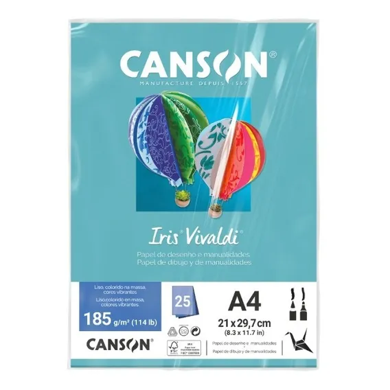Papel Canson Iris Vivaldi A4 185g Azul Turquesa 25 Folhas Foto 1