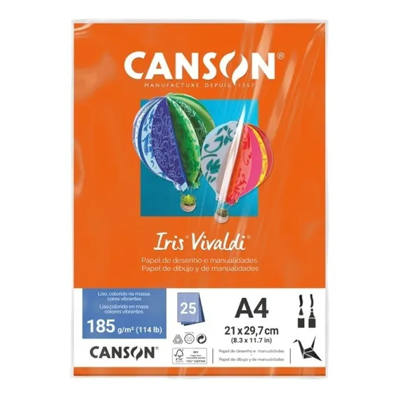 Papel Canson Iris Vivaldi A4 185g Laranja 25 Folhas Foto 1