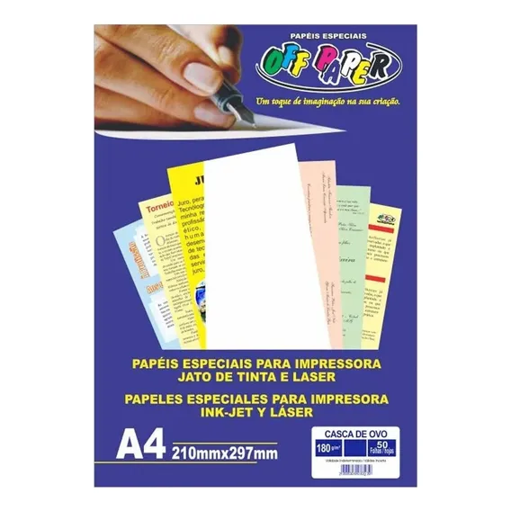 Papel Casca De Ovo A4 Branco 180g Off Paper 50 Folhas Foto 1