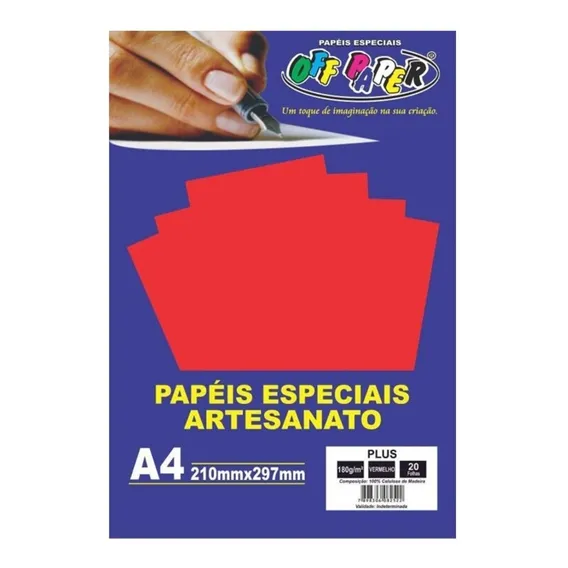 Papel Color Plus Vermelho A4 180g 20 Folhas Off Paper Foto 1