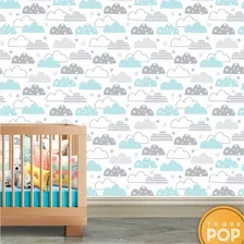 Papel De Parede Infantil Nuvem Azul Nuvens Estrela Bebe 5mts Foto mini  3