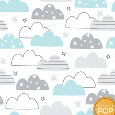 Papel De Parede Infantil Nuvem Azul Nuvens Estrela Bebe 5mts Foto mini  2