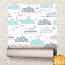 Papel De Parede Infantil Nuvem Azul Nuvens Estrela Bebe 5mts Foto mini 4