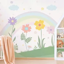 Papel De Parede Quarto Menina Jardim Floral Arco-íris 9m Foto mini 1
