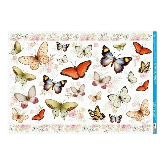 Papel Decoupage Borboletas E Flores Pd-1050 34,3x49 Litoarte Cor Decorado Foto 1