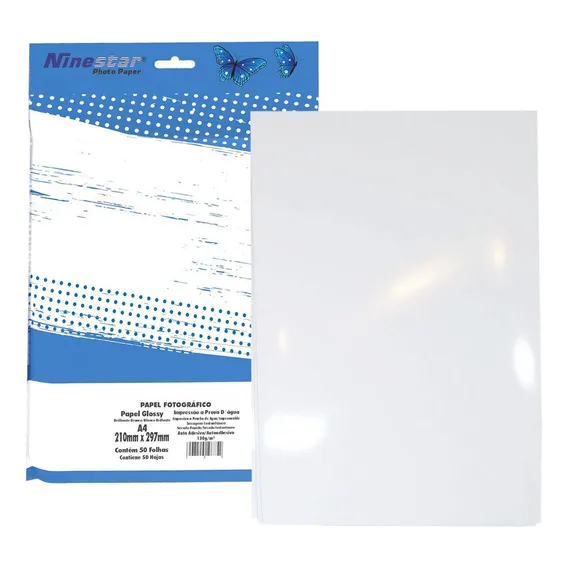 Papel Foto Adesivo A4 130g Glossy Branco Brilhante 50 Folhas Foto 1