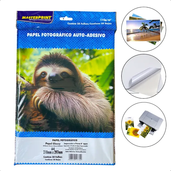 Papel Fotográfico Adesivo A4 Glossy 115g 100 Un. Masterprint Cor Papel Fotografico Adesivo Branco Foto 1